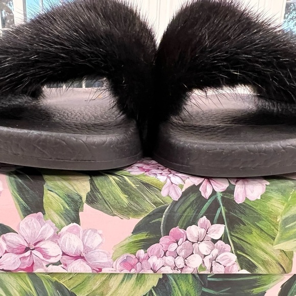 DOLCE & GABBANA Black REAL MINK FUR & RUBBER SLIDES CIABATTA SAINT BARTH sz 38 - Picture 4 of 10
